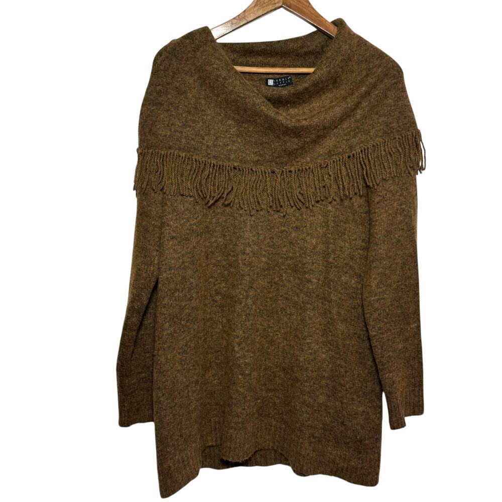 Carole Little Woman Wool Blend Cowl Neck Fringe Sweater Plus Size 1X